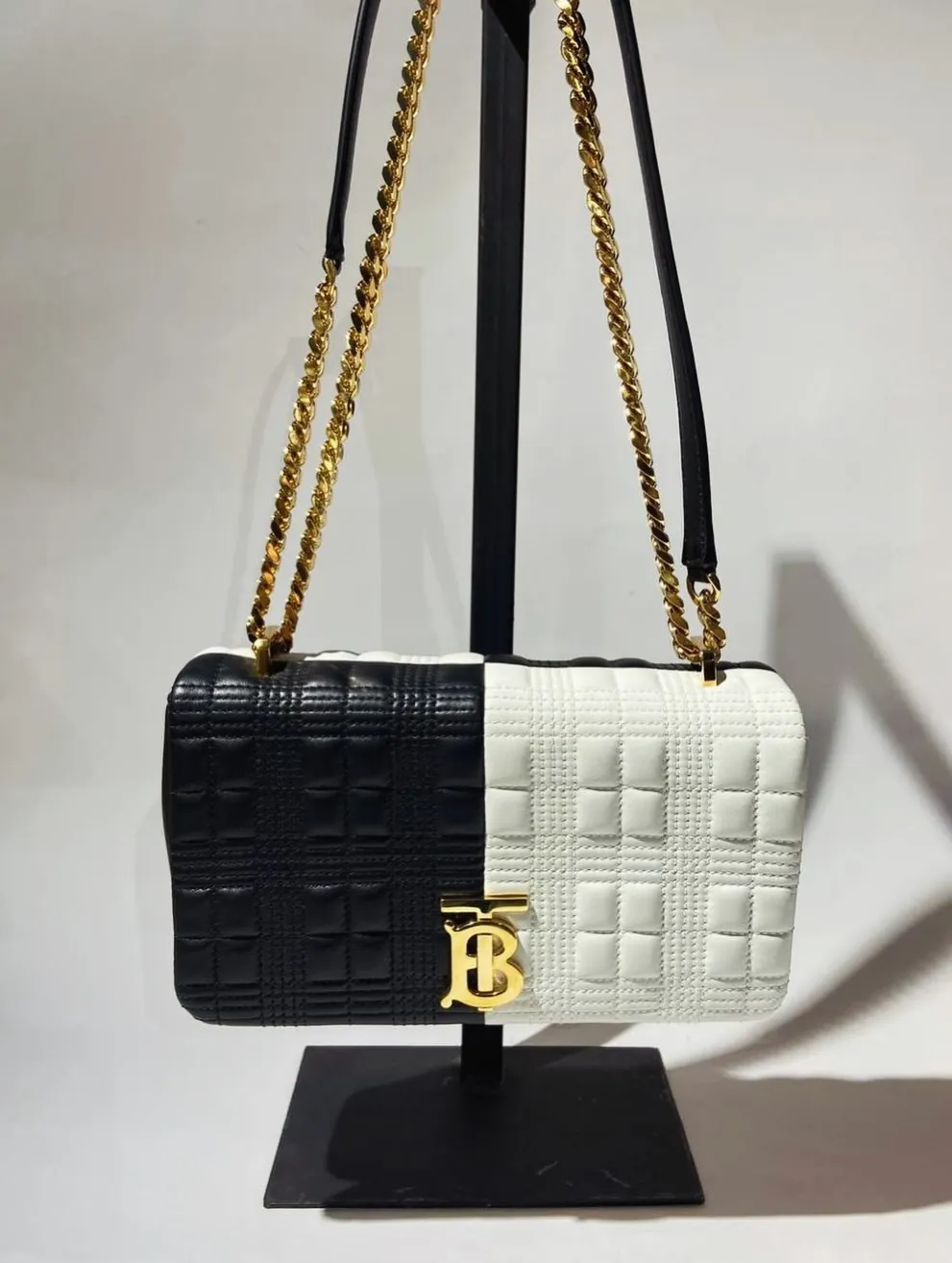 Burberry Black and White Quilted TB Bag