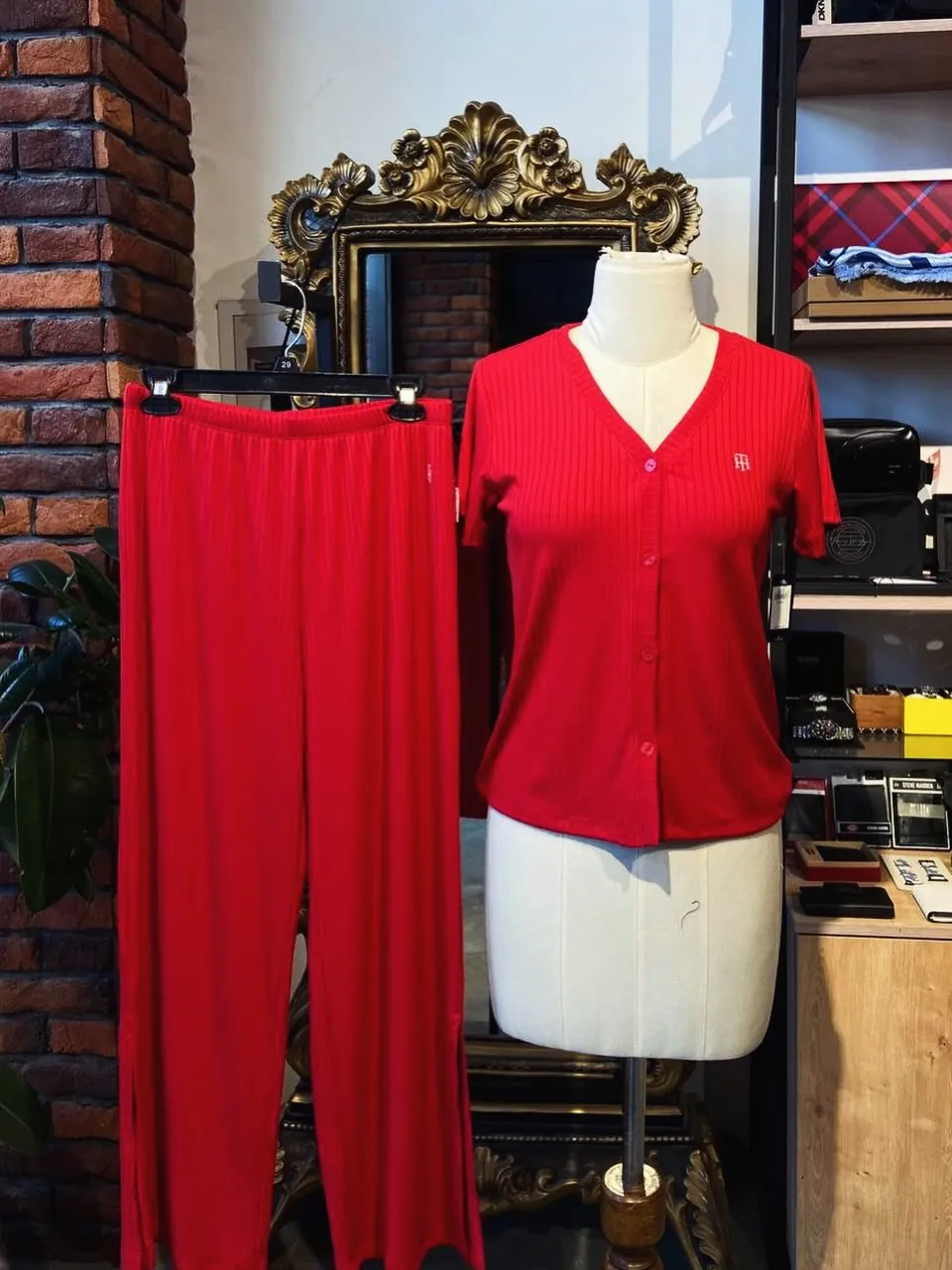 Red Ribbed Two-Piece Set