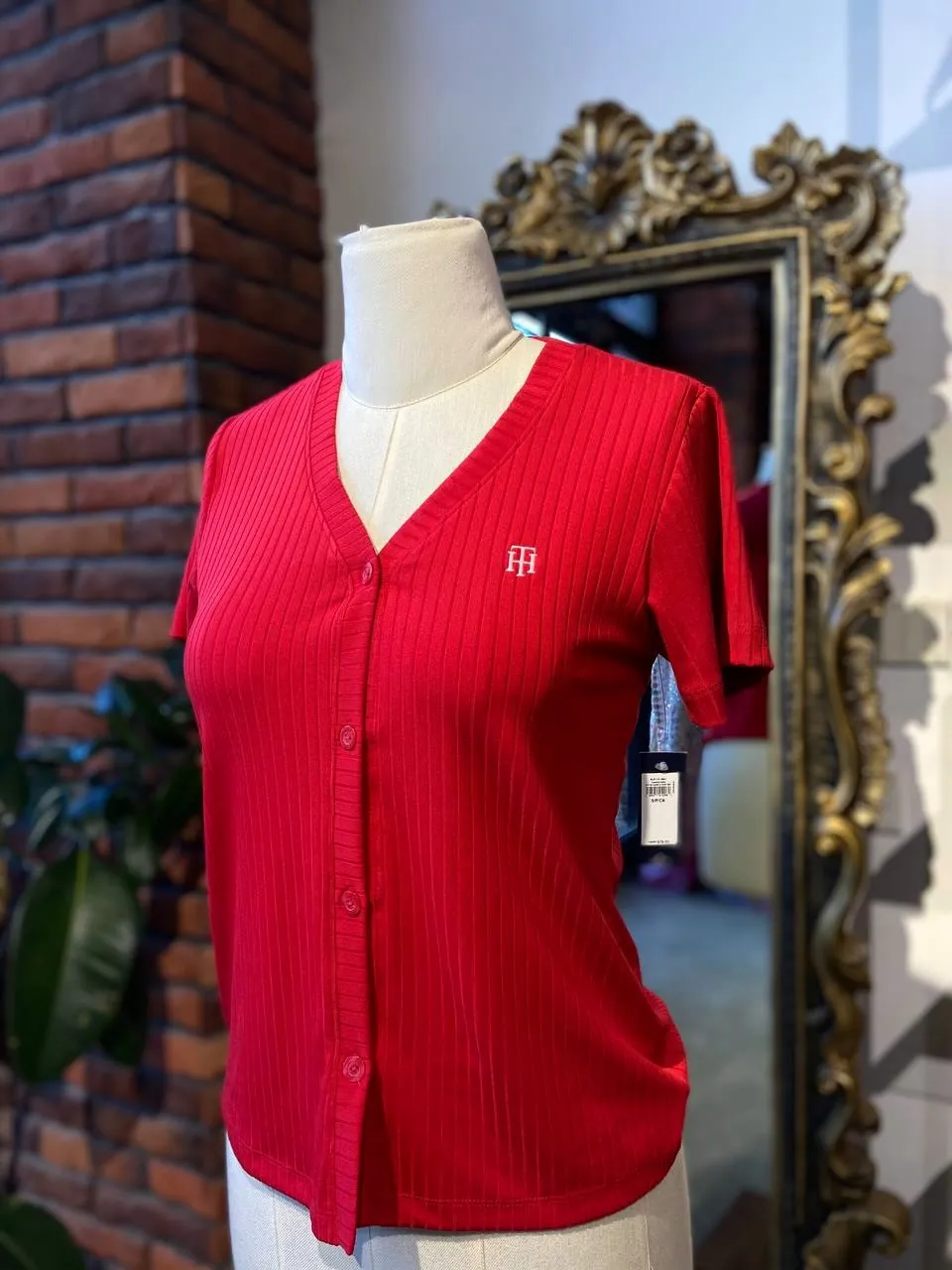 Red Ribbed Two-Piece Set