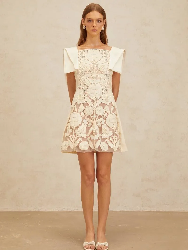 White Floral Lace Mini Dress