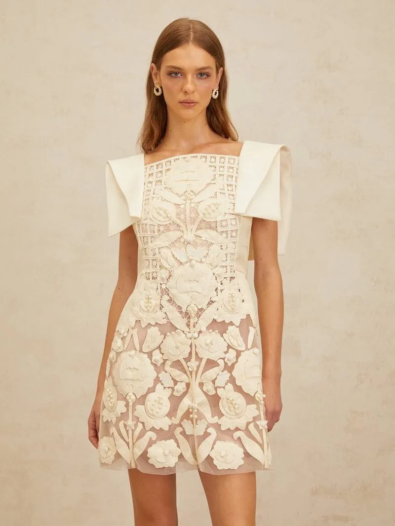 White Floral Lace Mini Dress