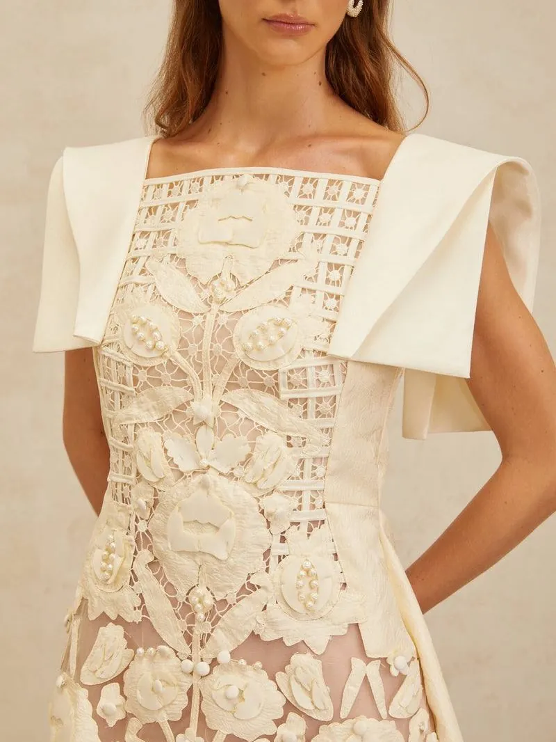 White Floral Lace Mini Dress
