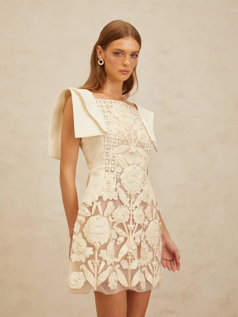 White Floral Lace Mini Dress
