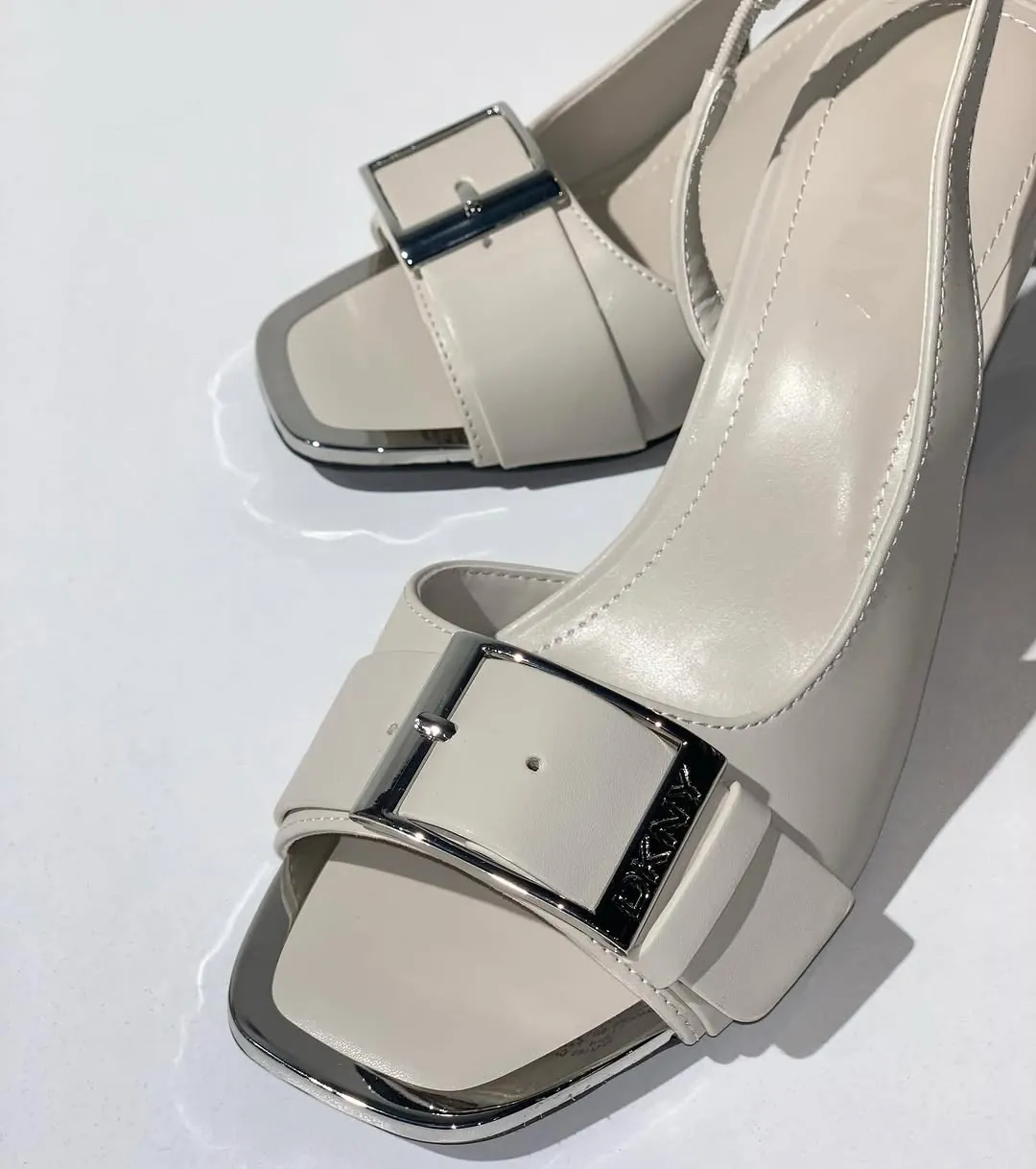Beige Square Toe Heeled Sandals
