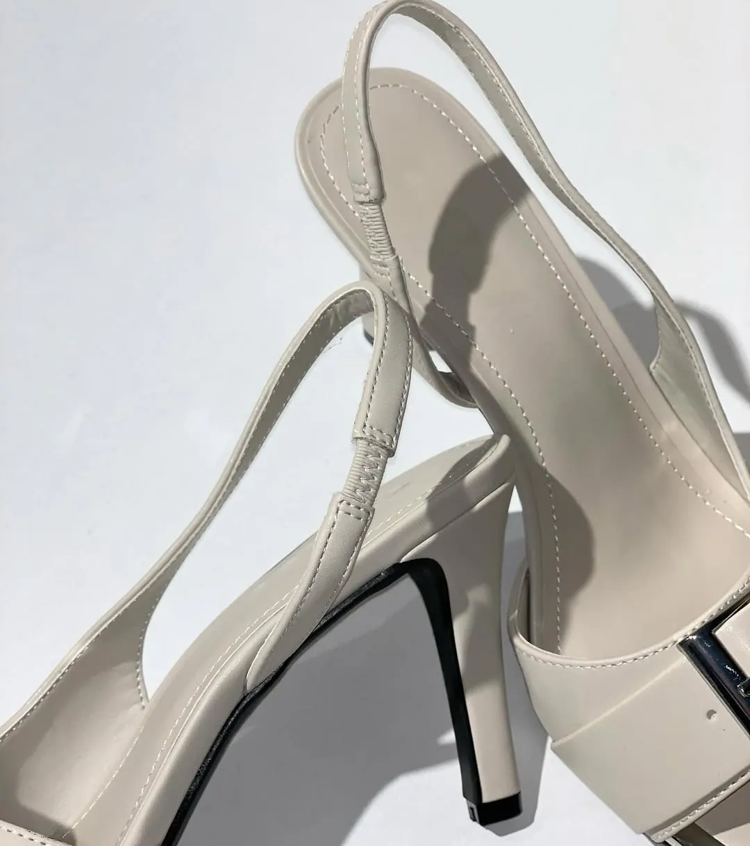 Beige Square Toe Heeled Sandals