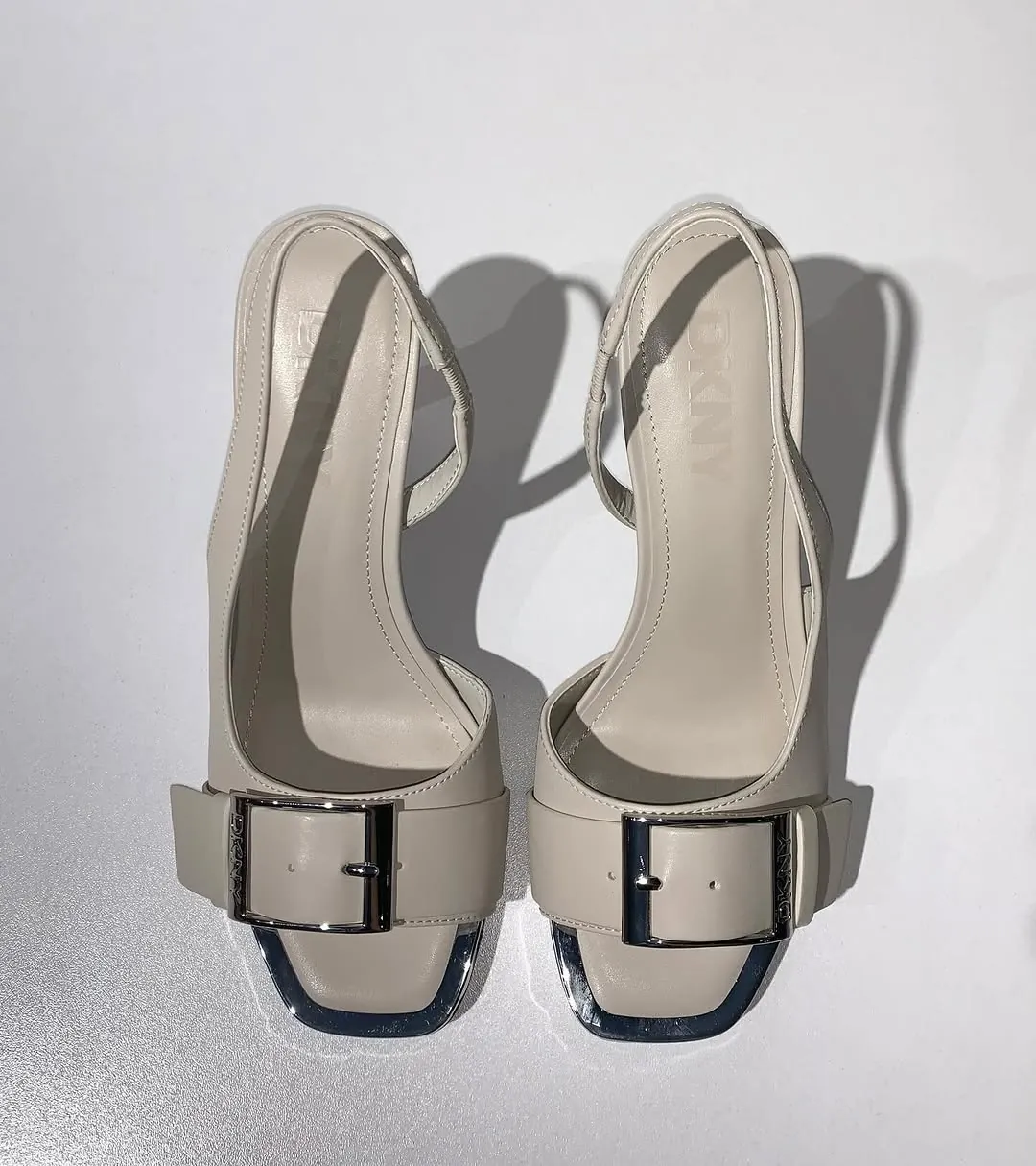 Beige Square Toe Heeled Sandals