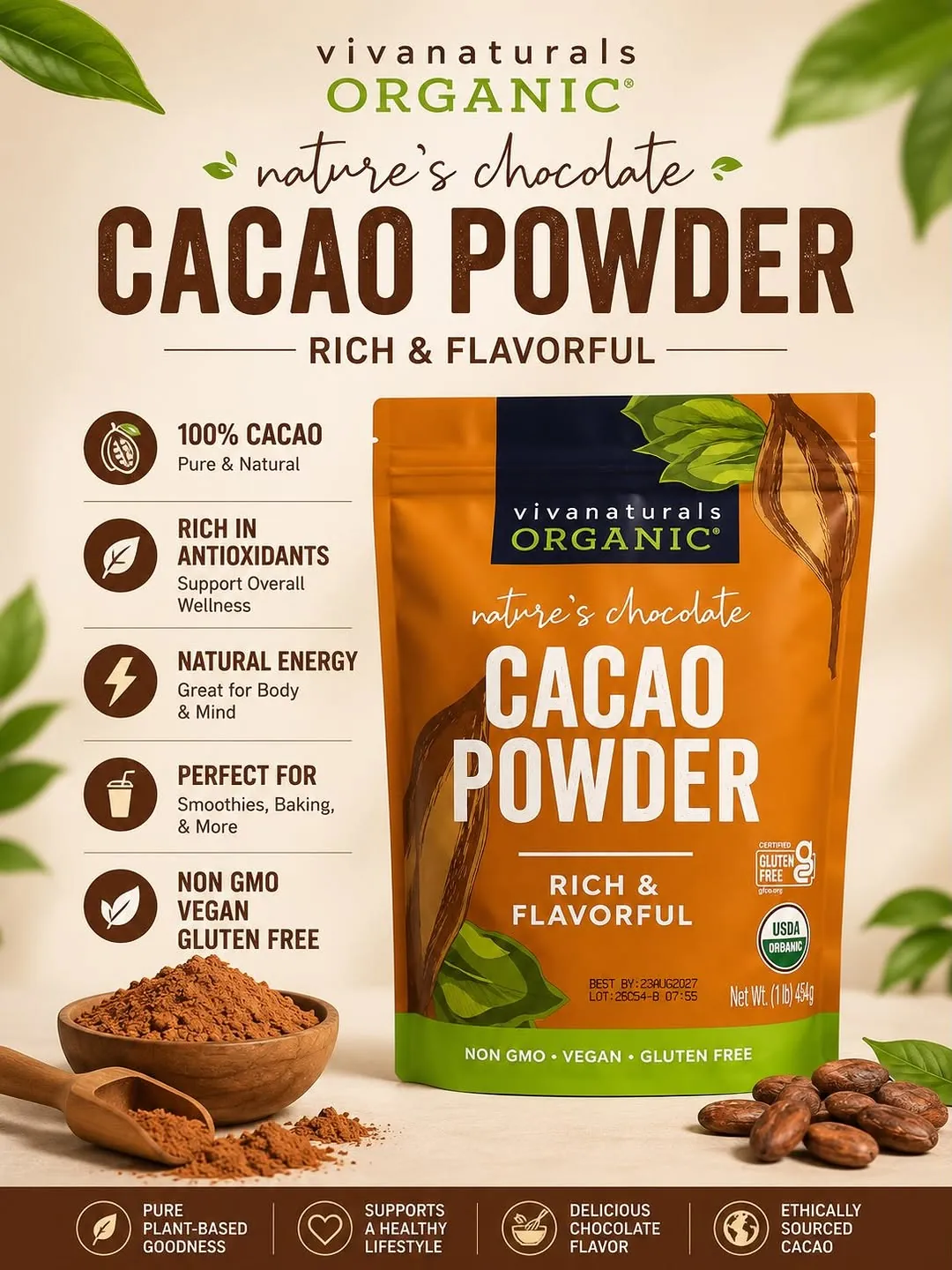 Viva Naturals Organic Cacao Powder