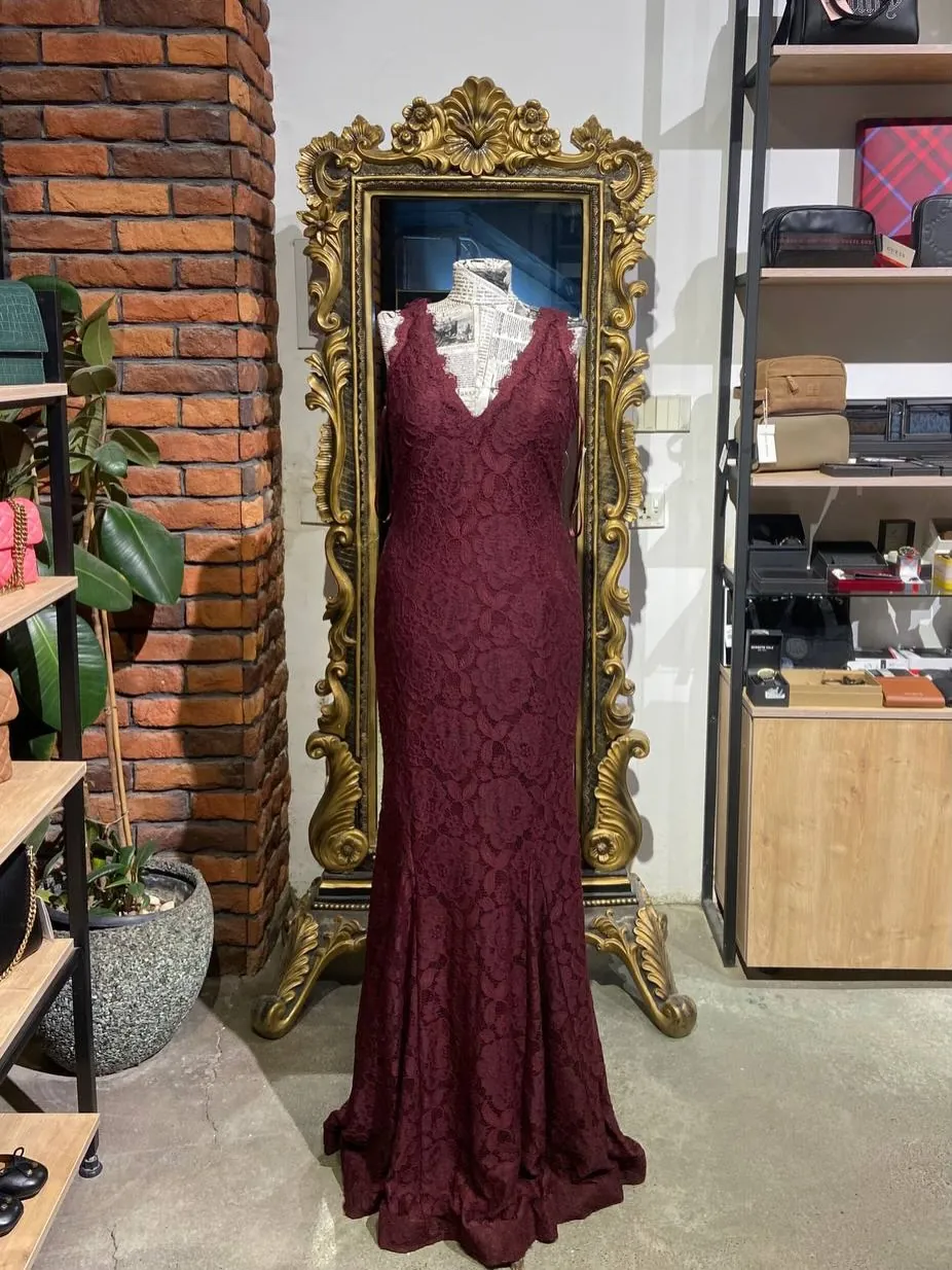 Burgundy Lace Evening Dress