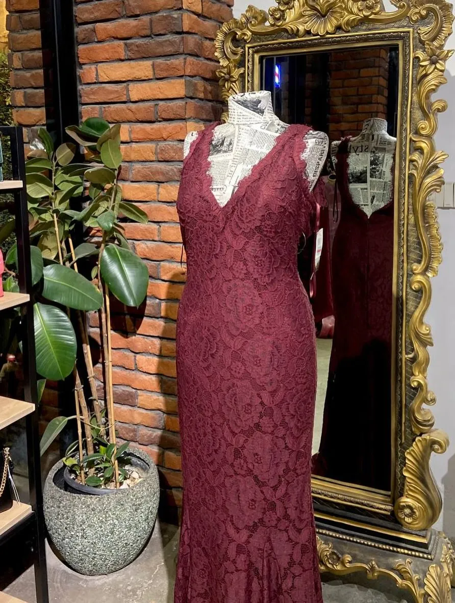 Burgundy Lace Evening Dress
