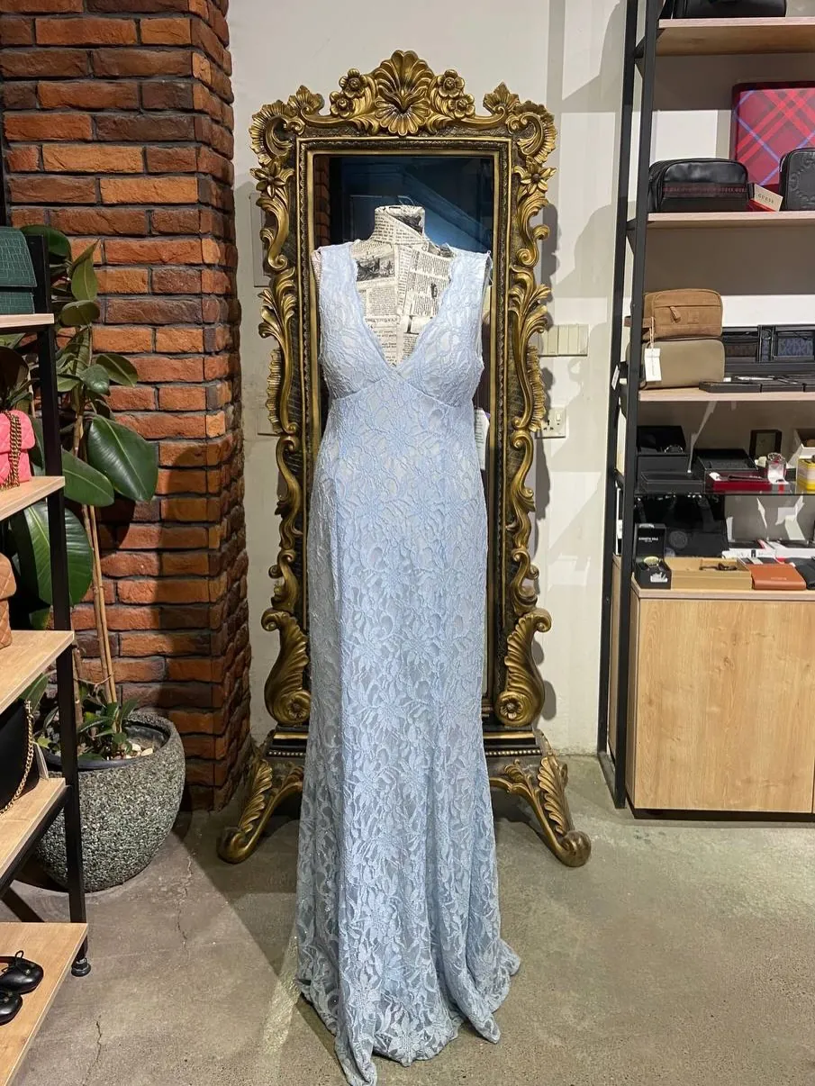 Light Blue Lace Evening Gown