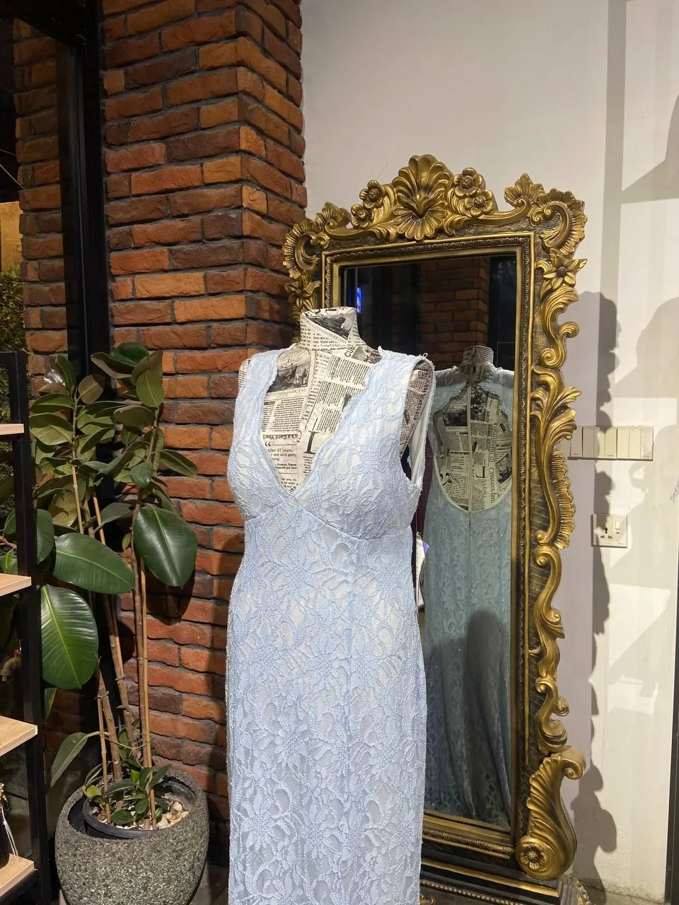 Light Blue Lace Evening Gown