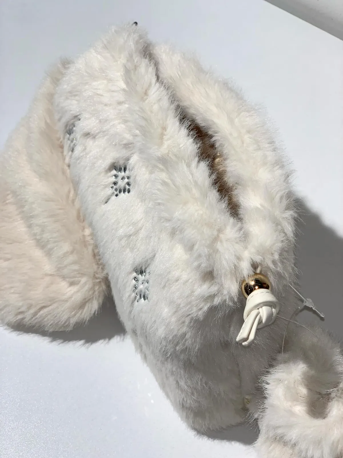 White Faux Fur Handbag with Rhinestones