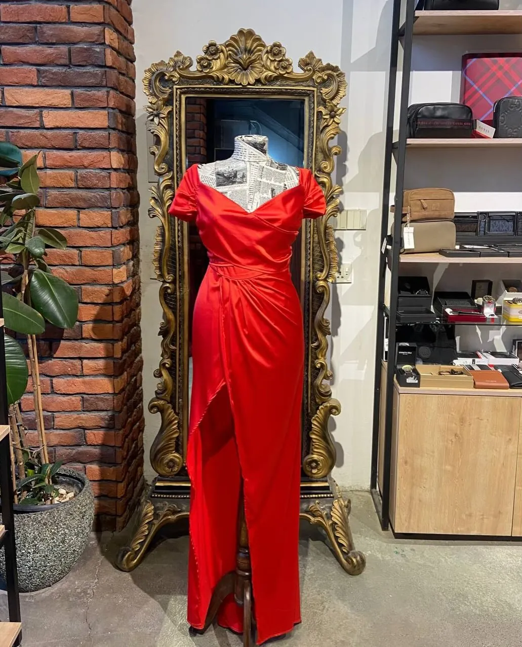 Red Satin Evening Gown