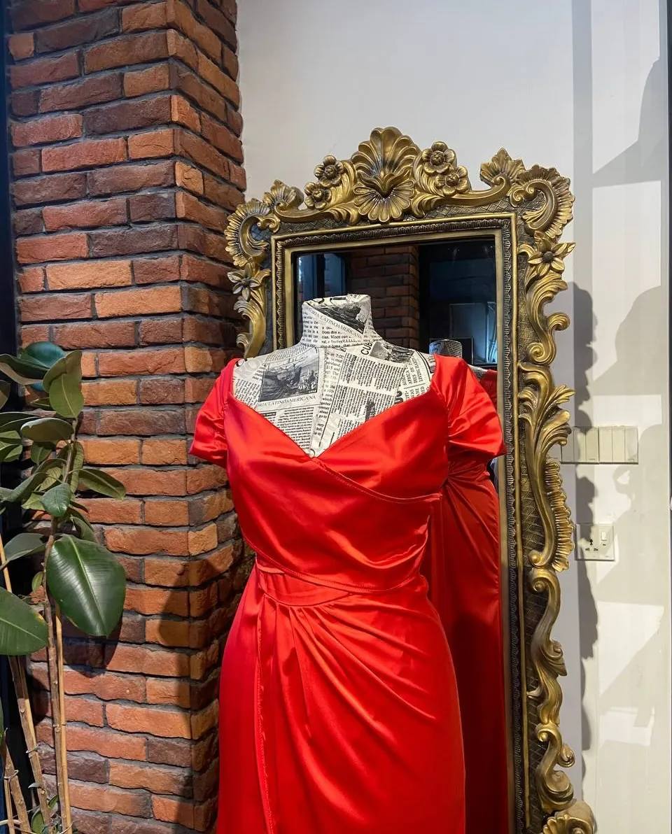 Red Satin Evening Gown