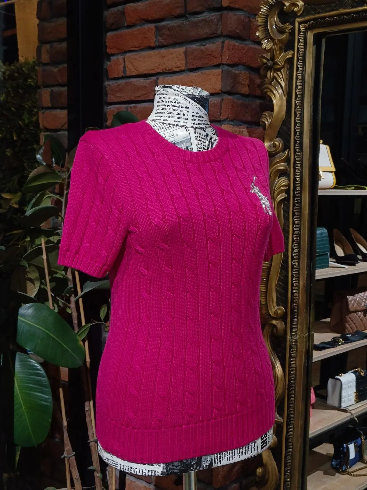 Blue Cable Knit Short-Sleeve Sweater