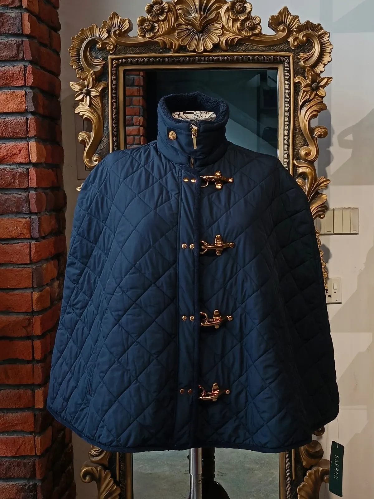 Navy Blue Quilted Cape Coat