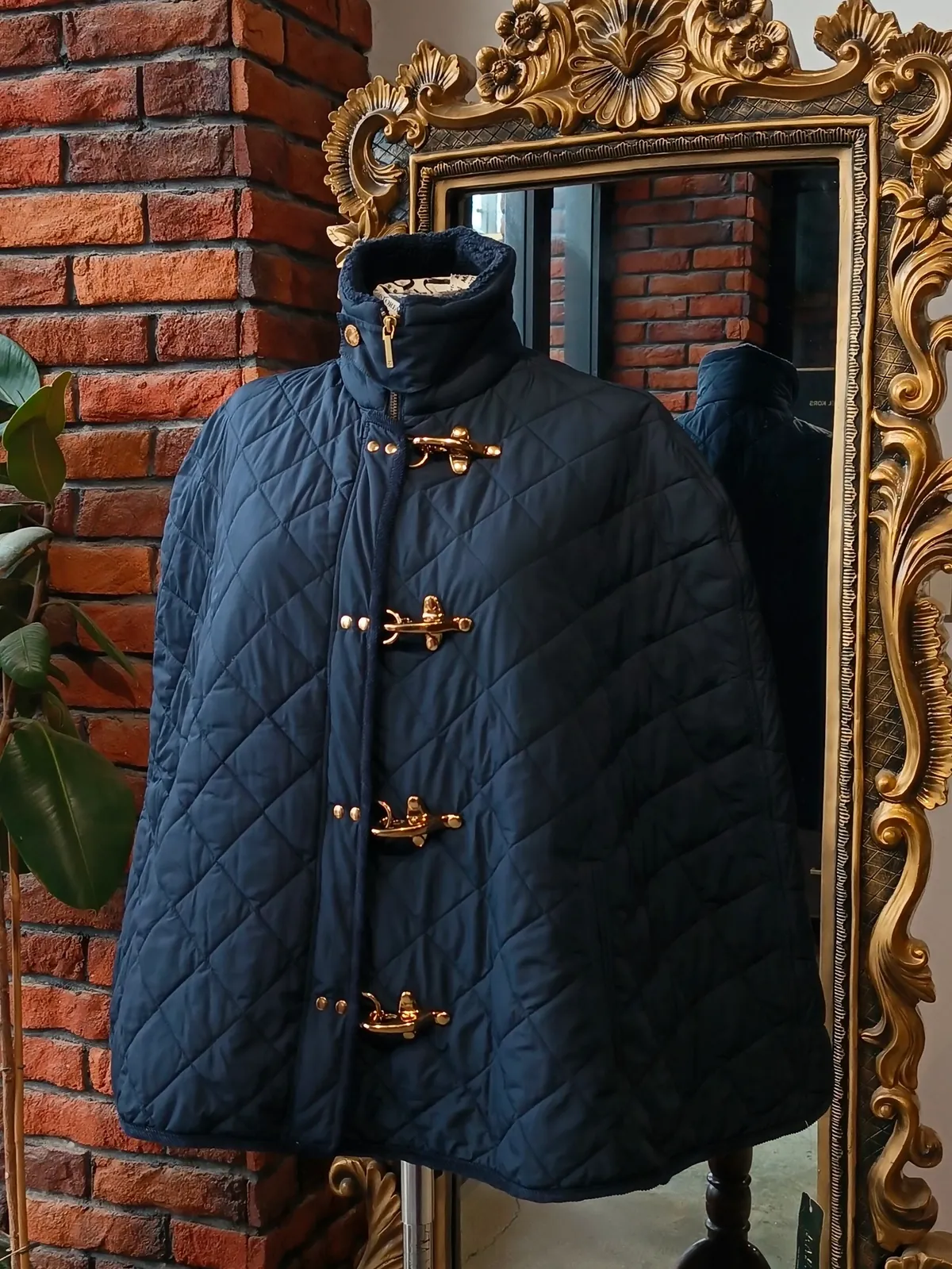 Navy Blue Quilted Cape Coat