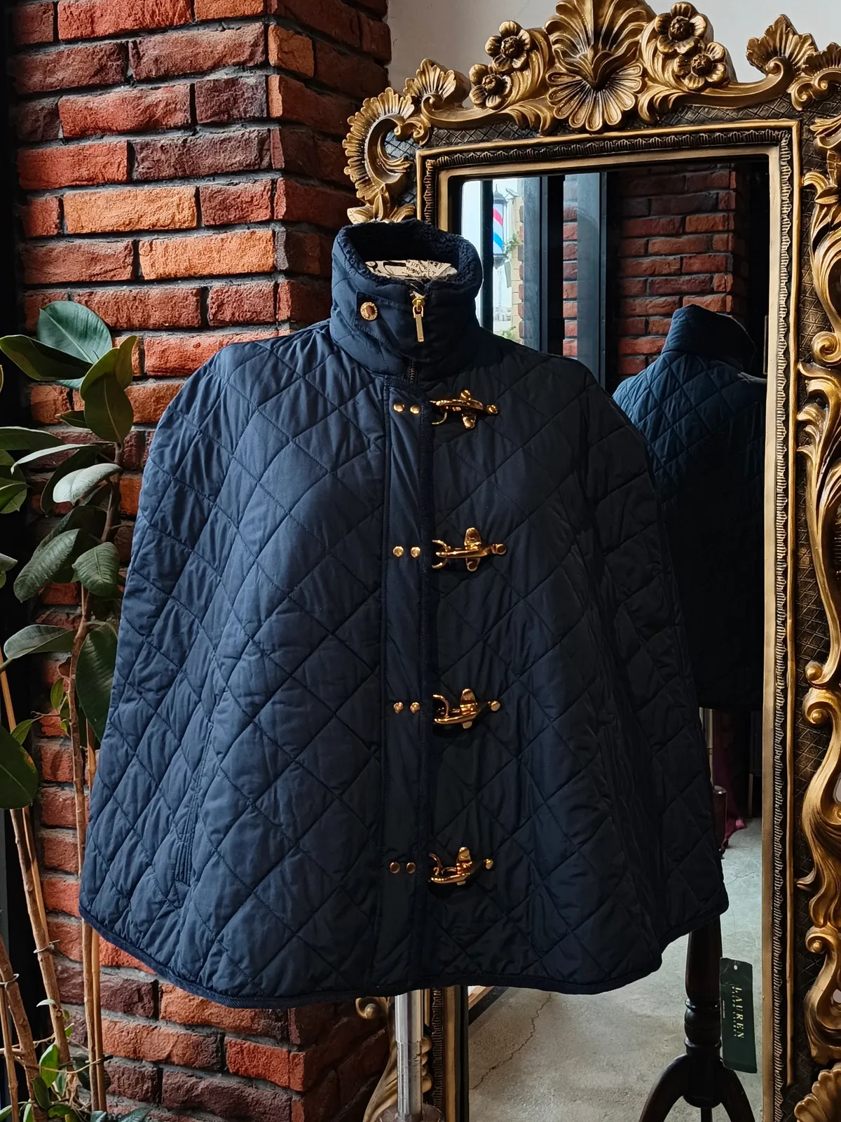Navy Blue Quilted Cape Coat