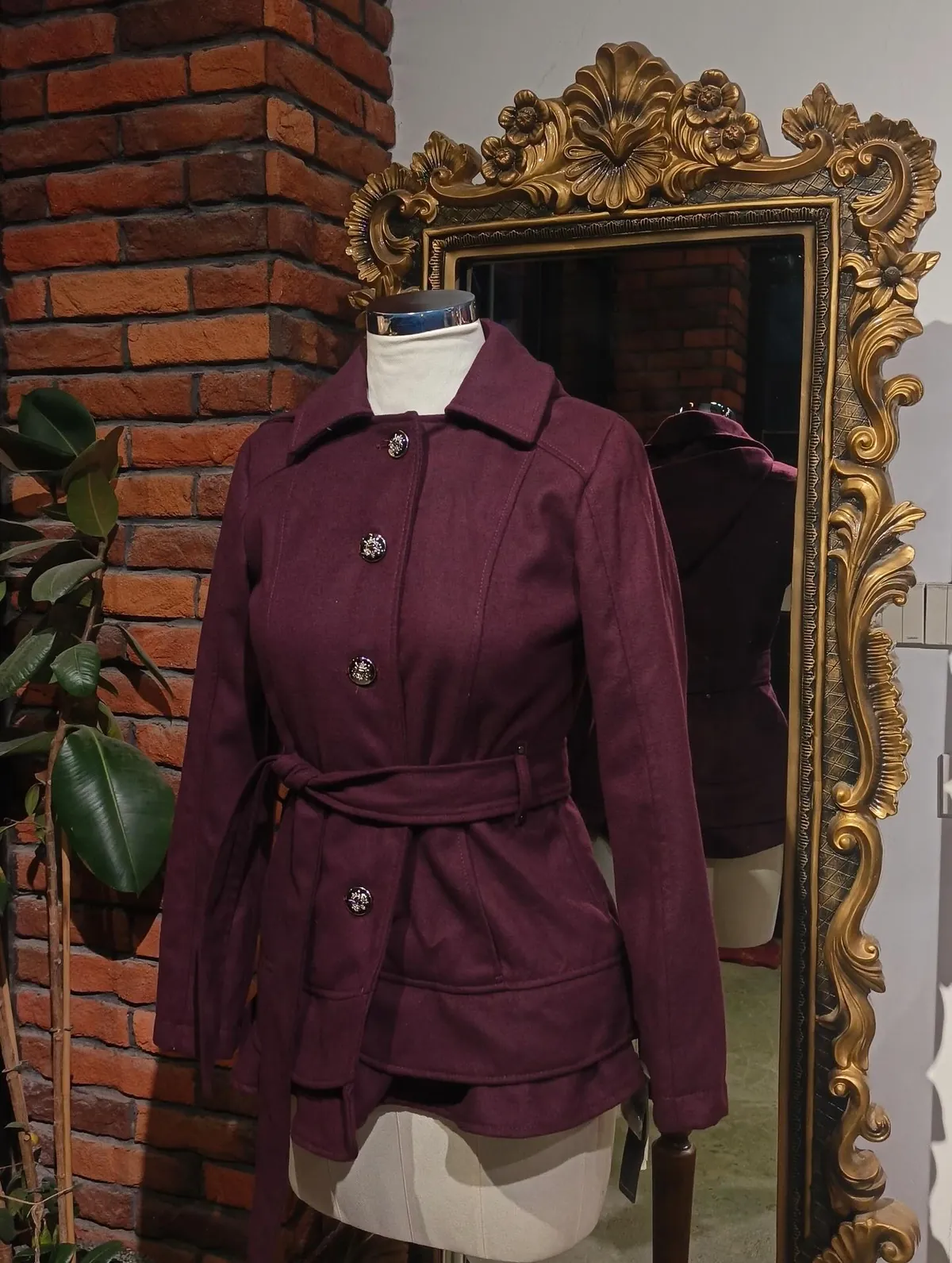 Women's Burgundy belted Jacket