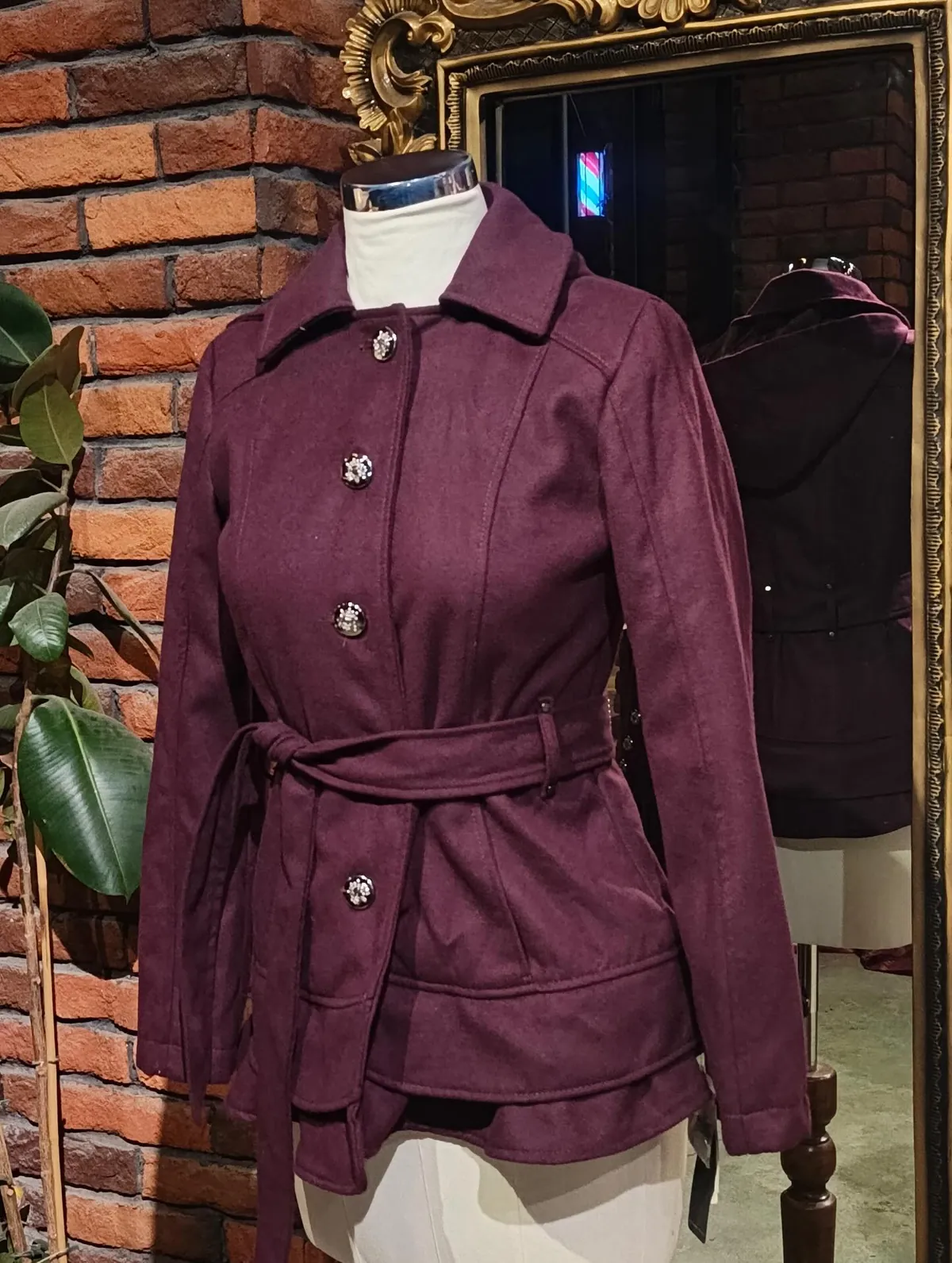 Women's Burgundy belted Jacket