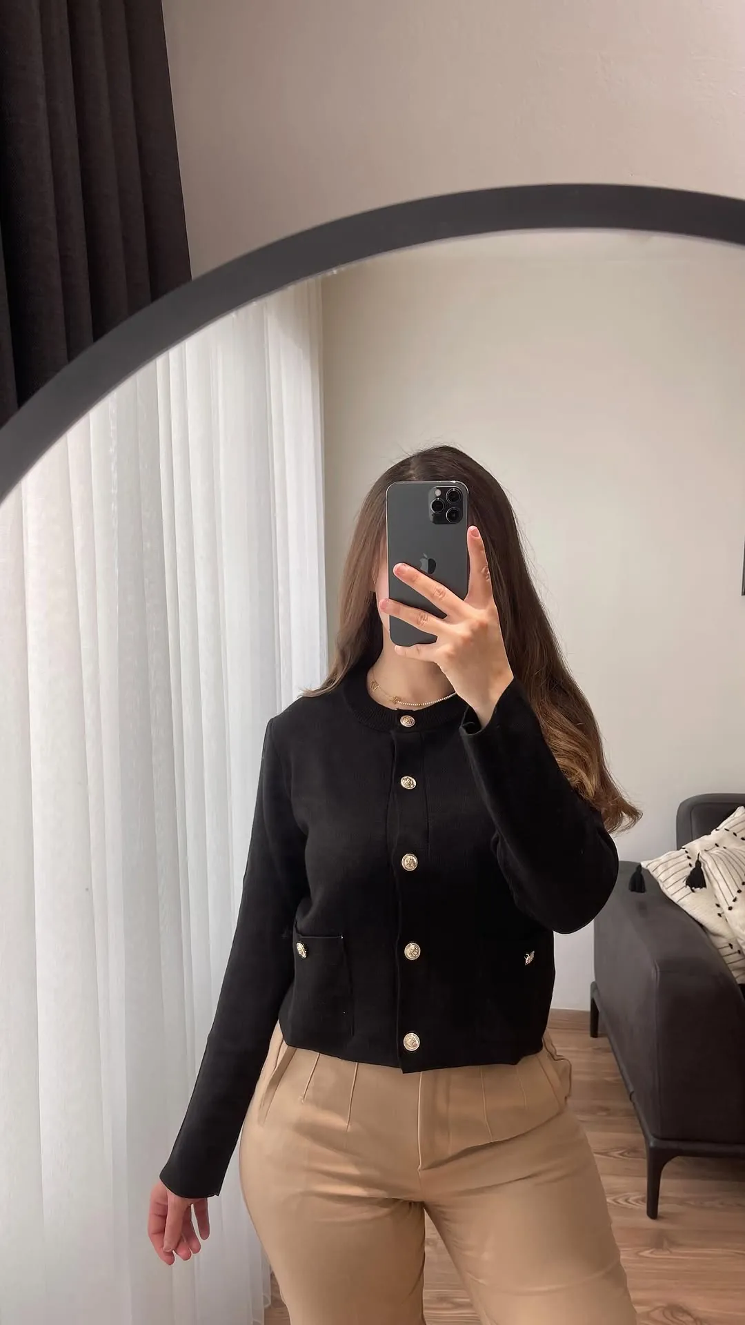 Black Cardigan with Gold Buttons
