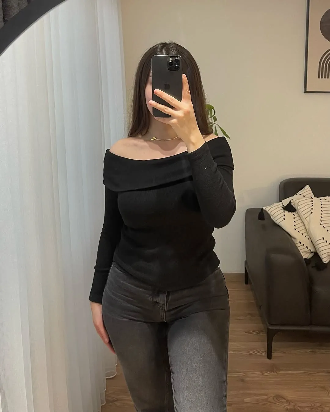 Purple Off-Shoulder Long Sleeve Ribbed Top