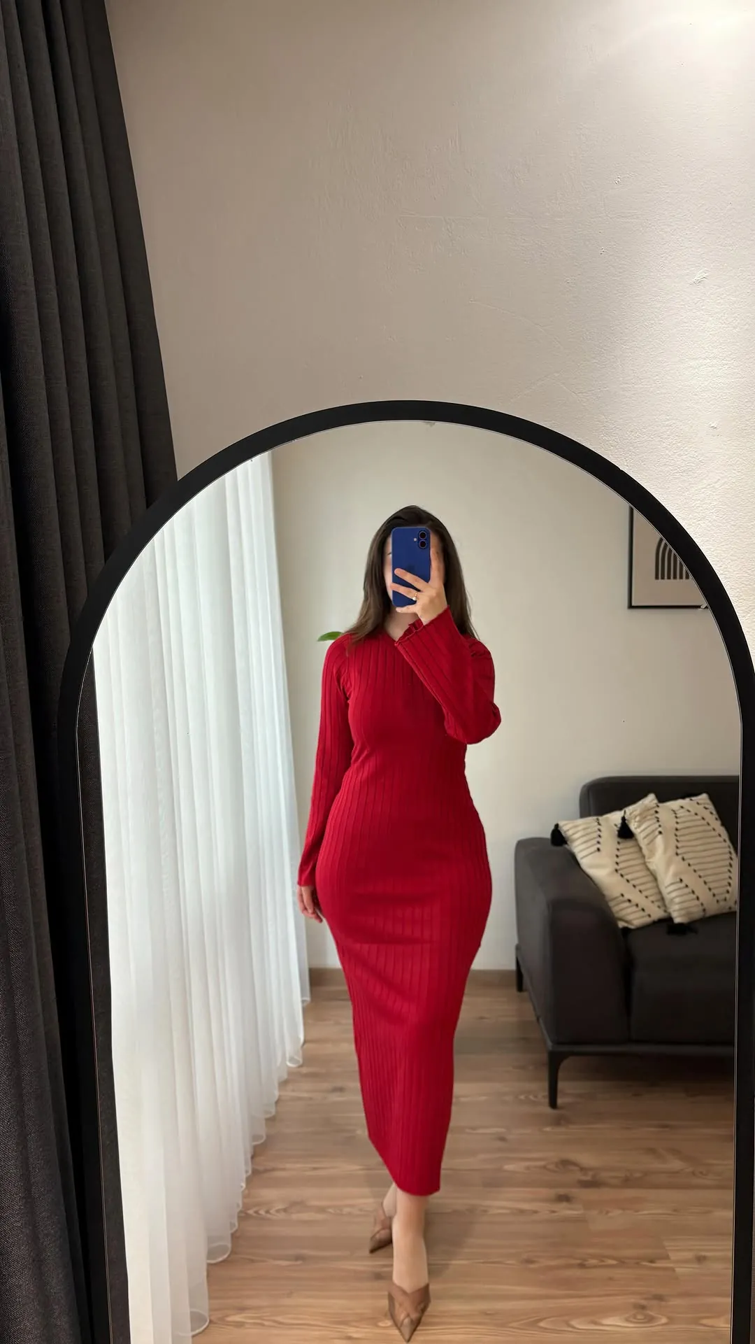 Red Ribbed Knit Maxi Dress