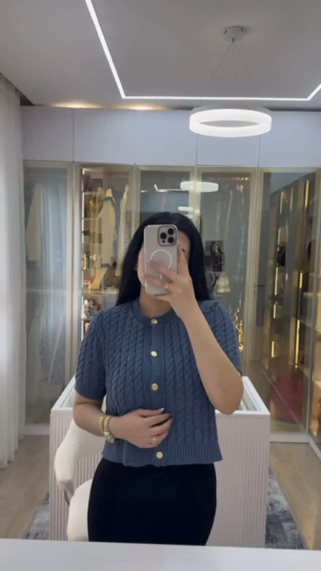 Blue Knitted Short Sleeve Top