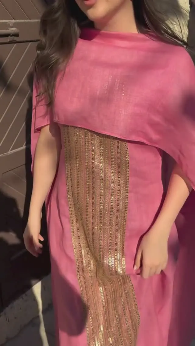 Pink Dress with Gold Embroidery