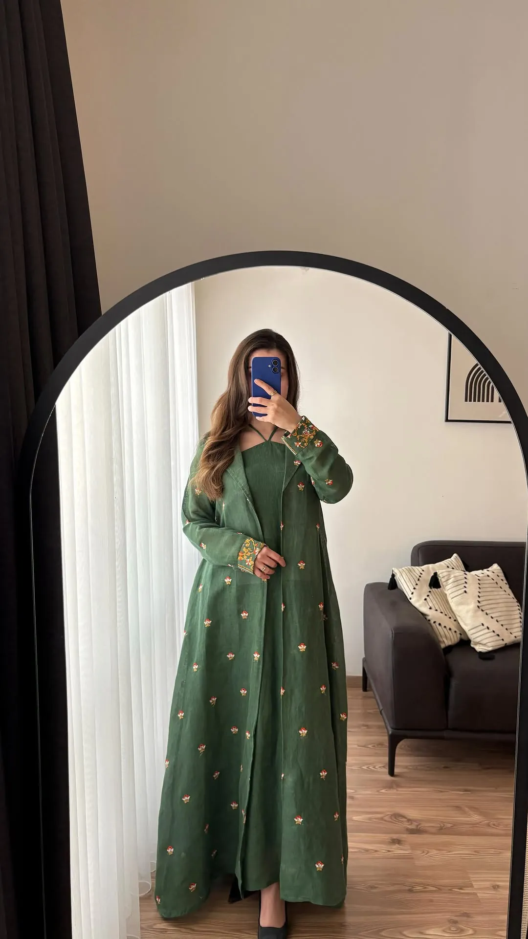Green Embroidered Long Dress