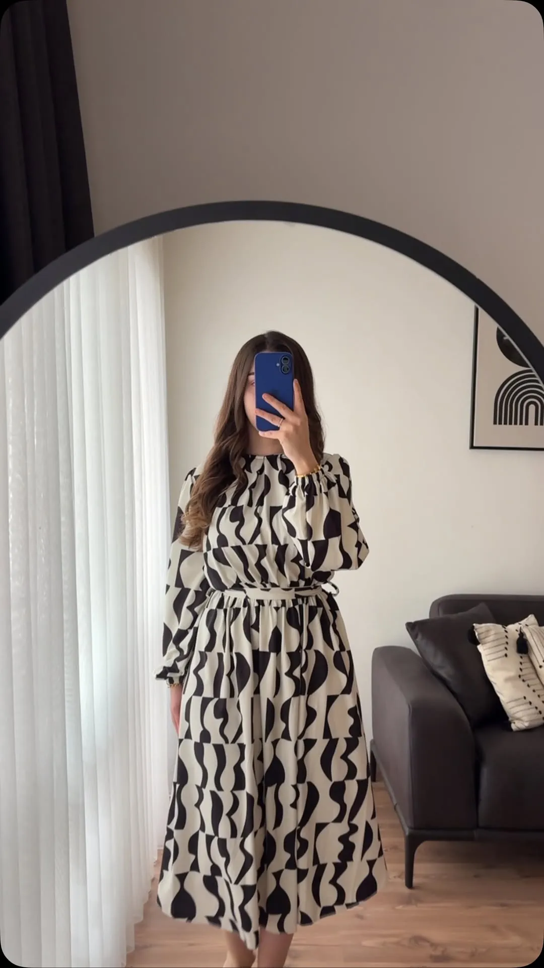Black and White Patterned Long Dress