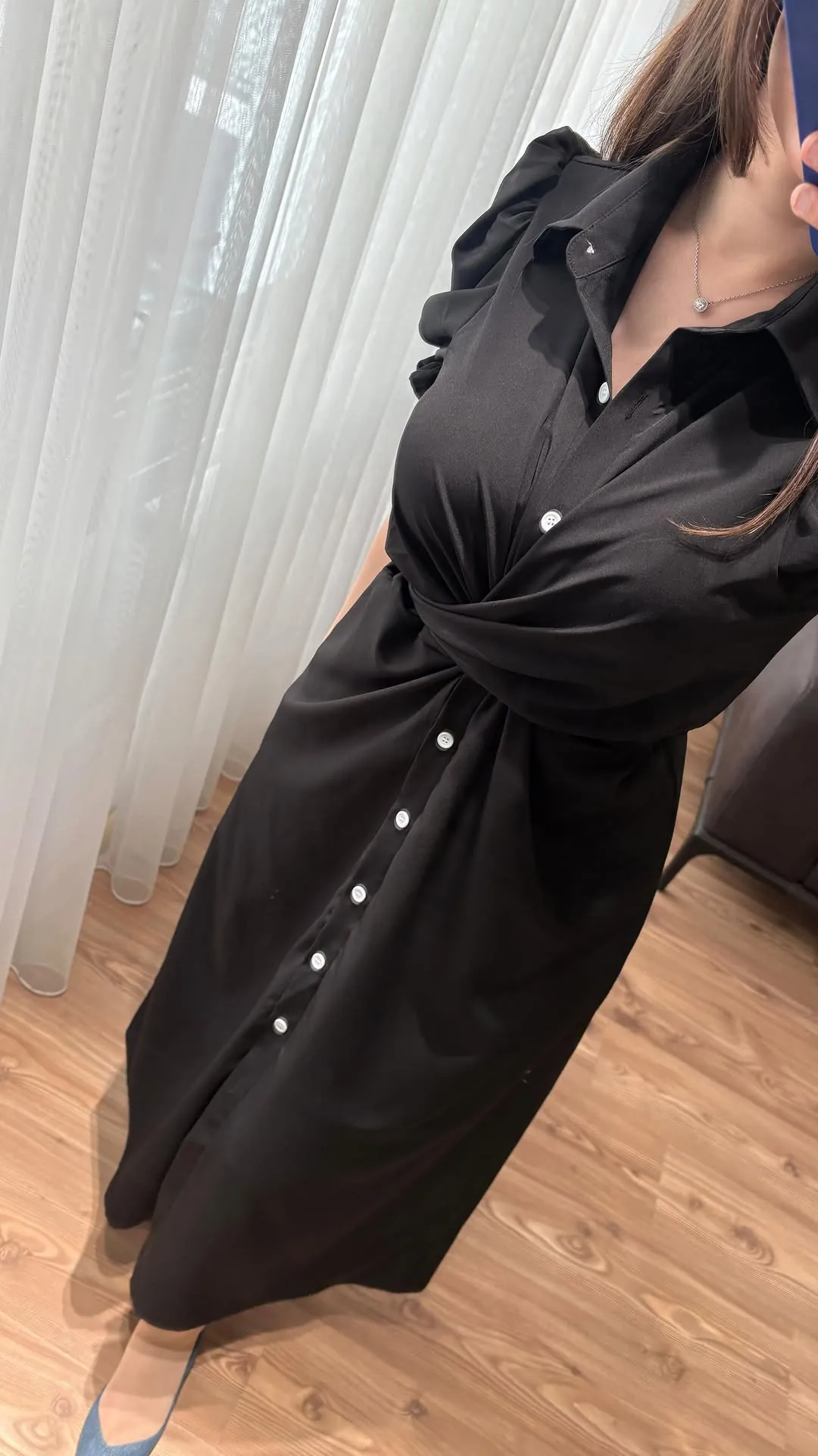 Black Button-Down Knot Detail Dress