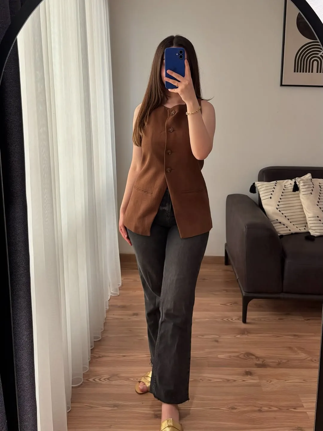 Brown Sleeveless Button Vest