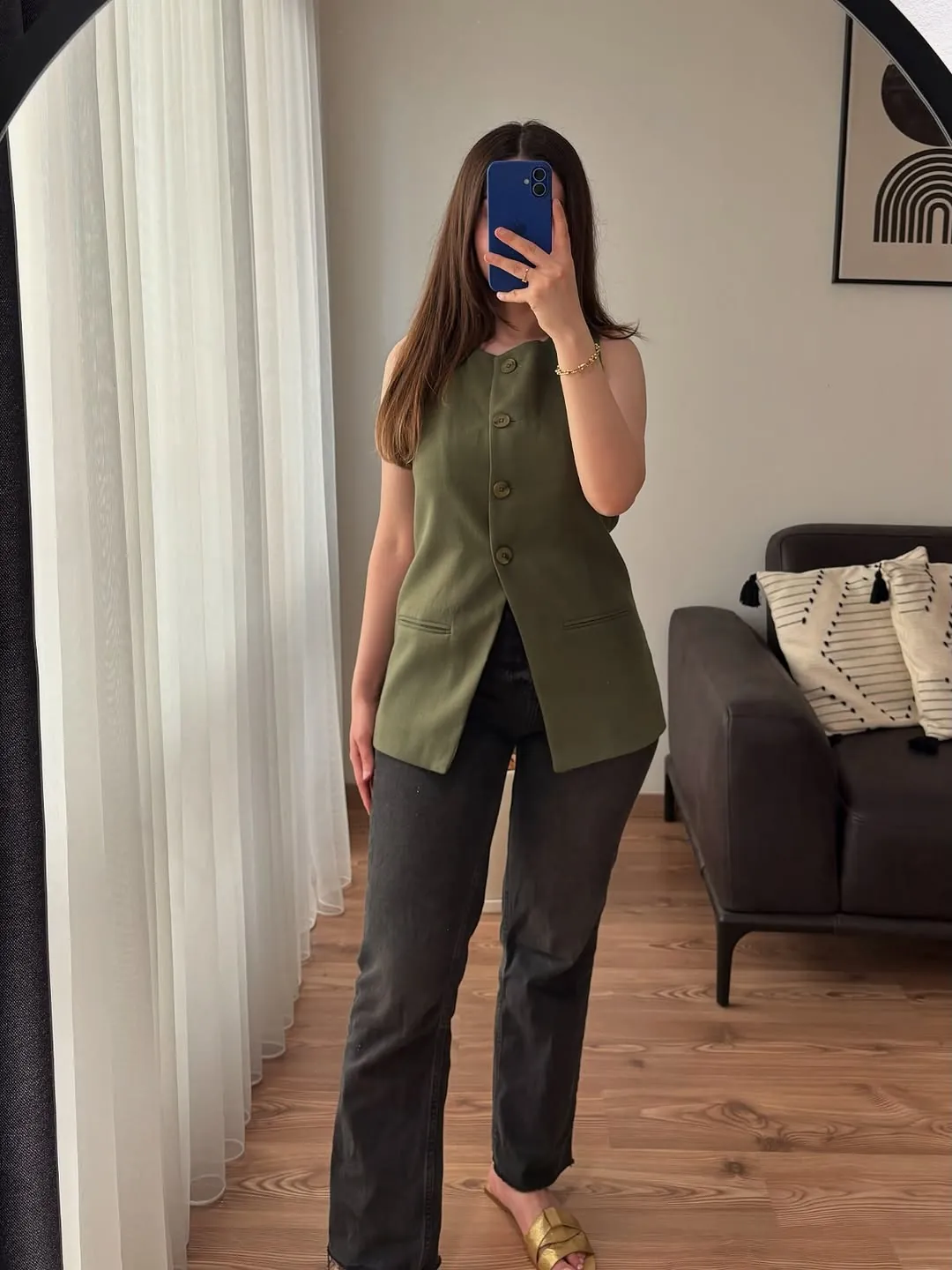 Brown Sleeveless Button Vest