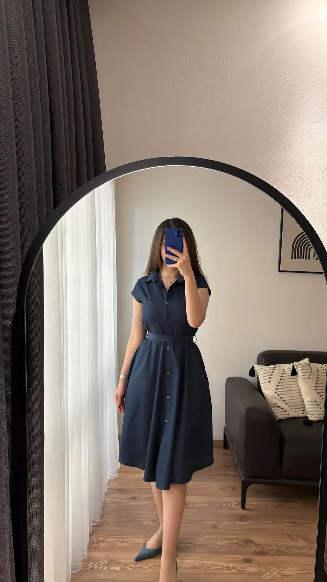 Navy Blue Button-Down Shirt Dress