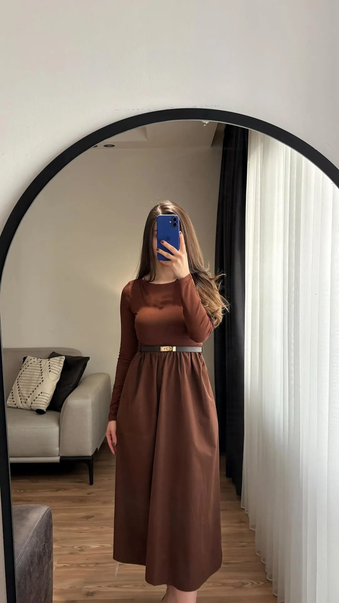 Long Brown Dress with Belt