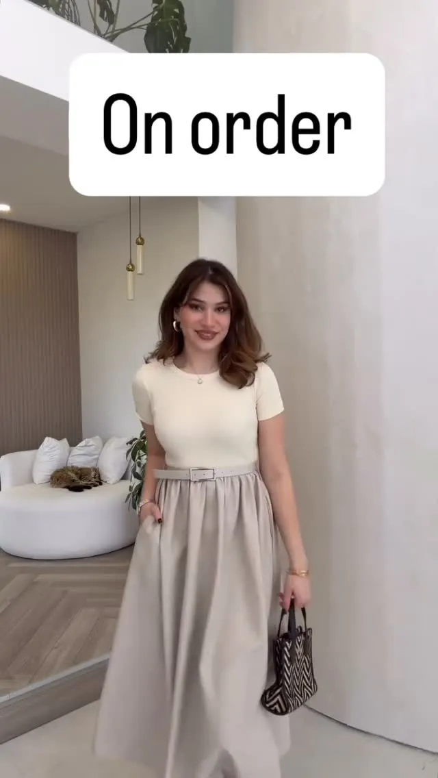 Cream Top and Beige Long Skirt Set