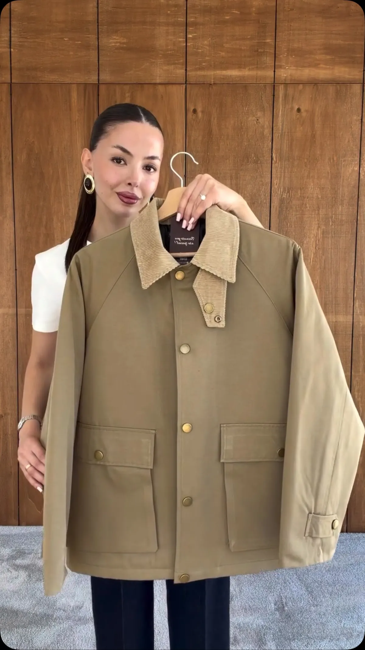 Beige Jacket with Corduroy Collar