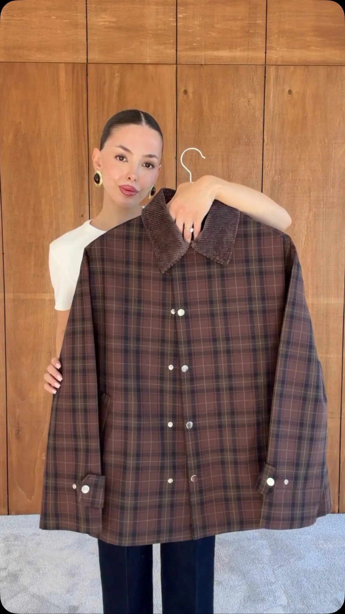 Brown Plaid Corduroy Collar Shirt Jacket