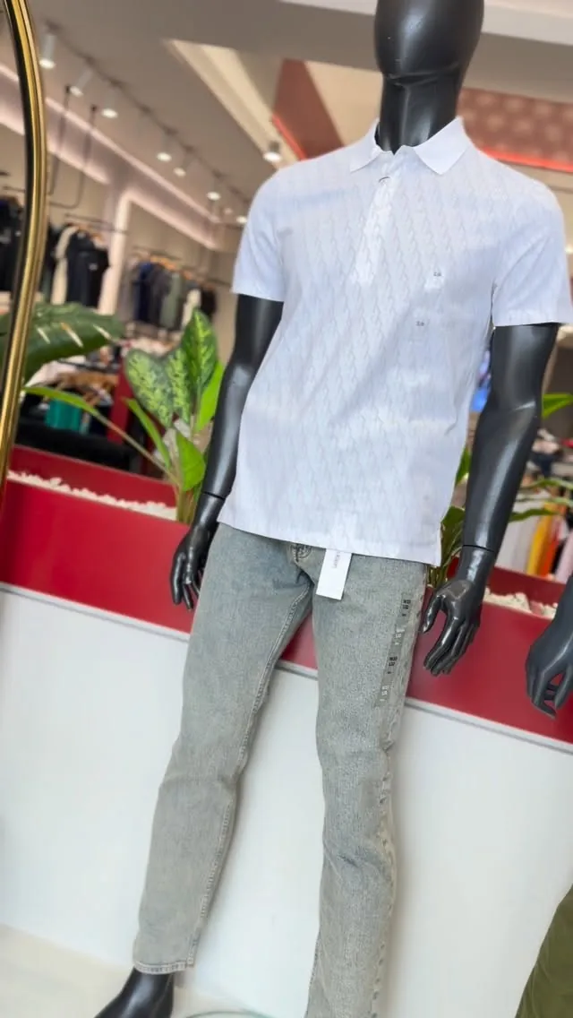 Men's White Polo Shirt and Grey Jeans