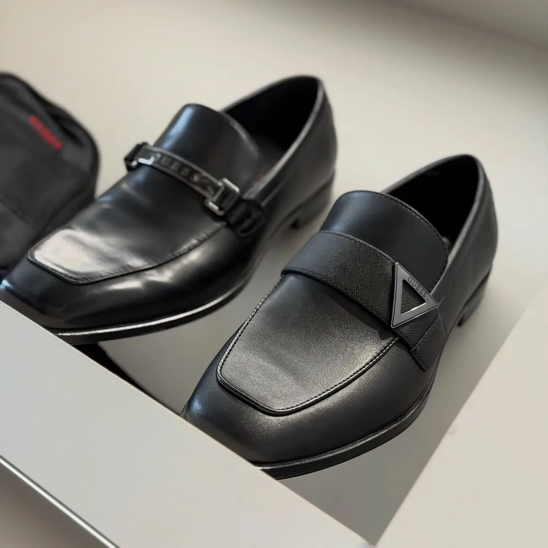 GUESS Black Leather Loafers