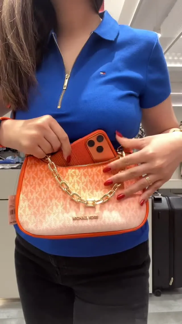 Michael Kors Orange Monogram Chain Shoulder Bag