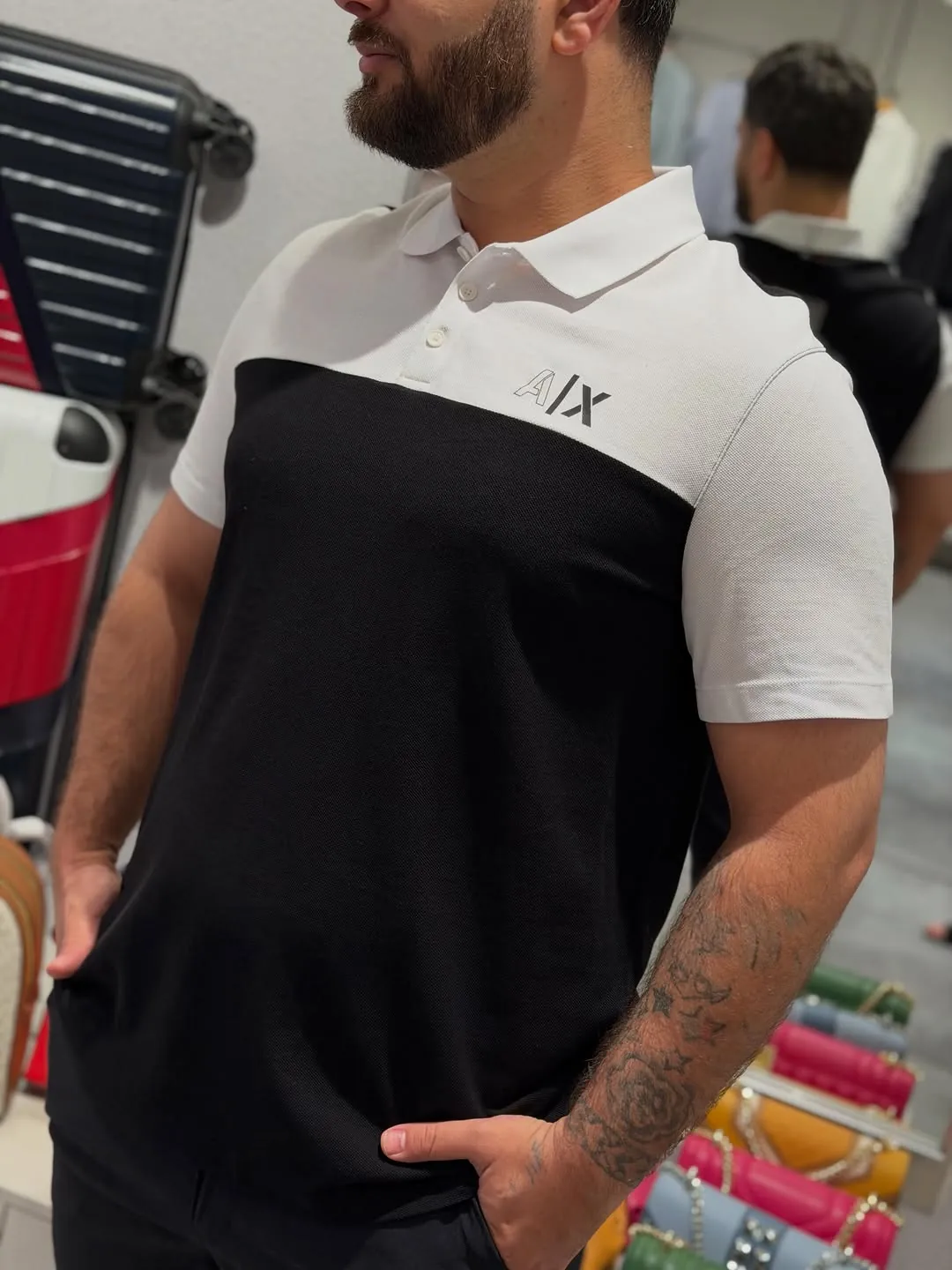Armani Exchange Black and White Polo Shirt