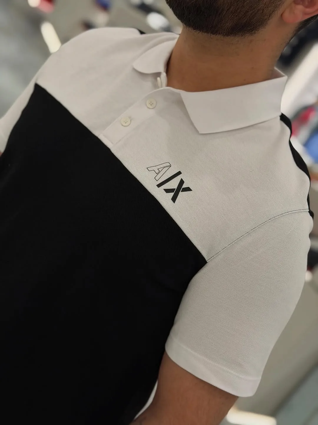 Armani Exchange Black and White Polo Shirt