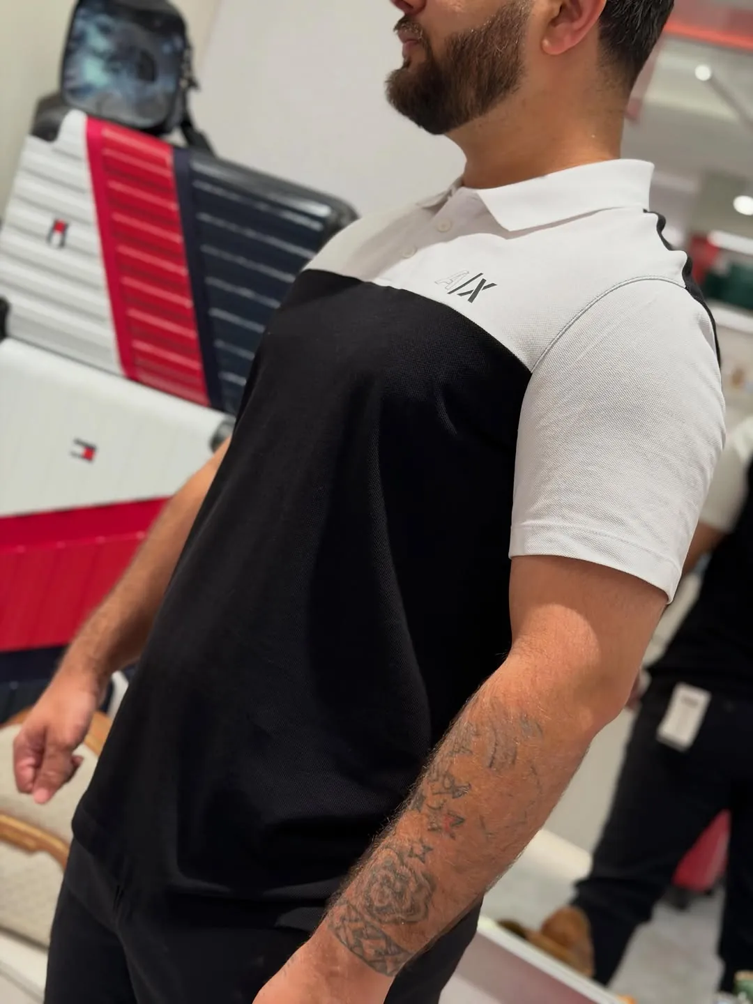 Armani Exchange Black and White Polo Shirt
