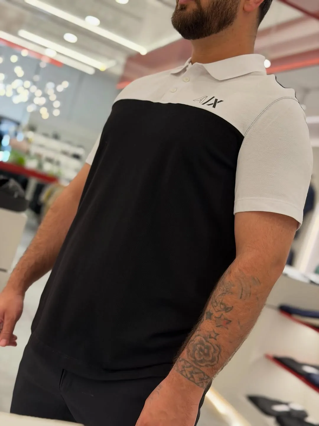 Armani Exchange Black and White Polo Shirt