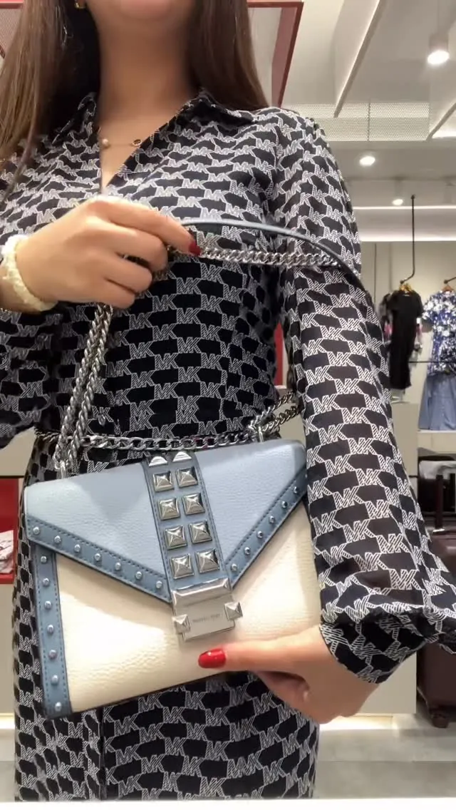 Michael Kors Light Blue and White Studded Chain Handbag