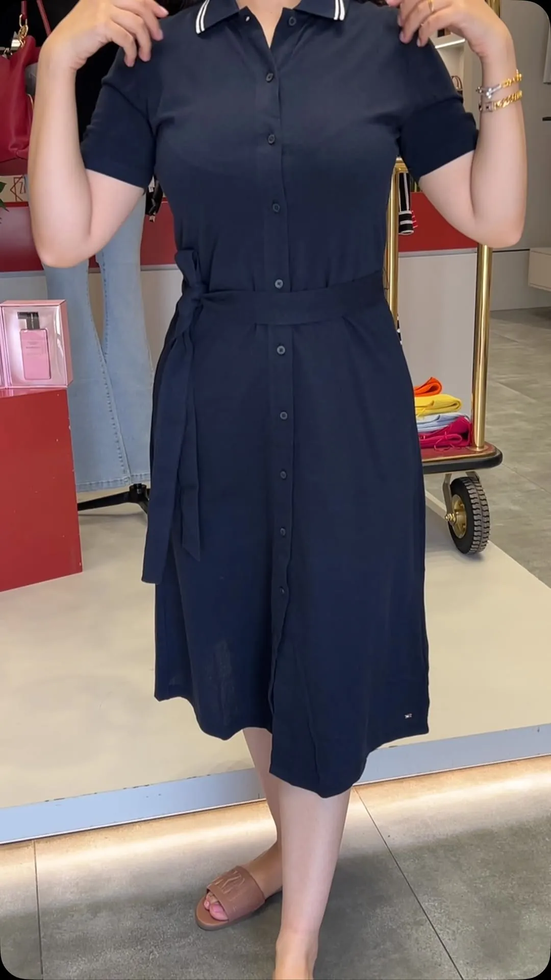 Navy Blue Button-Down Midi Dress