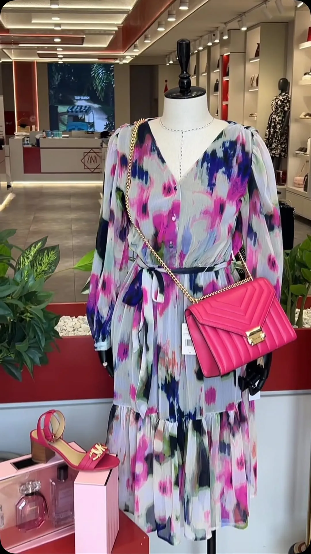 Floral Print Dress and Pink Handbag Set