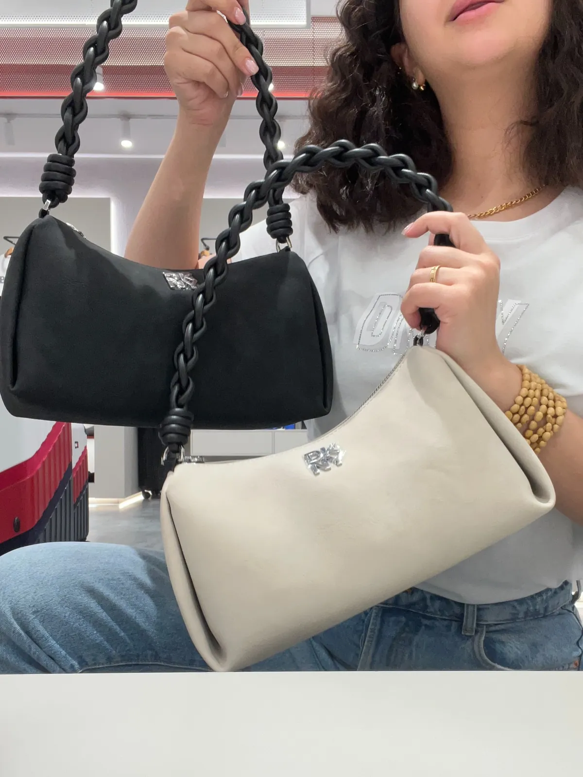 Braided Handle Shoulder Bag
